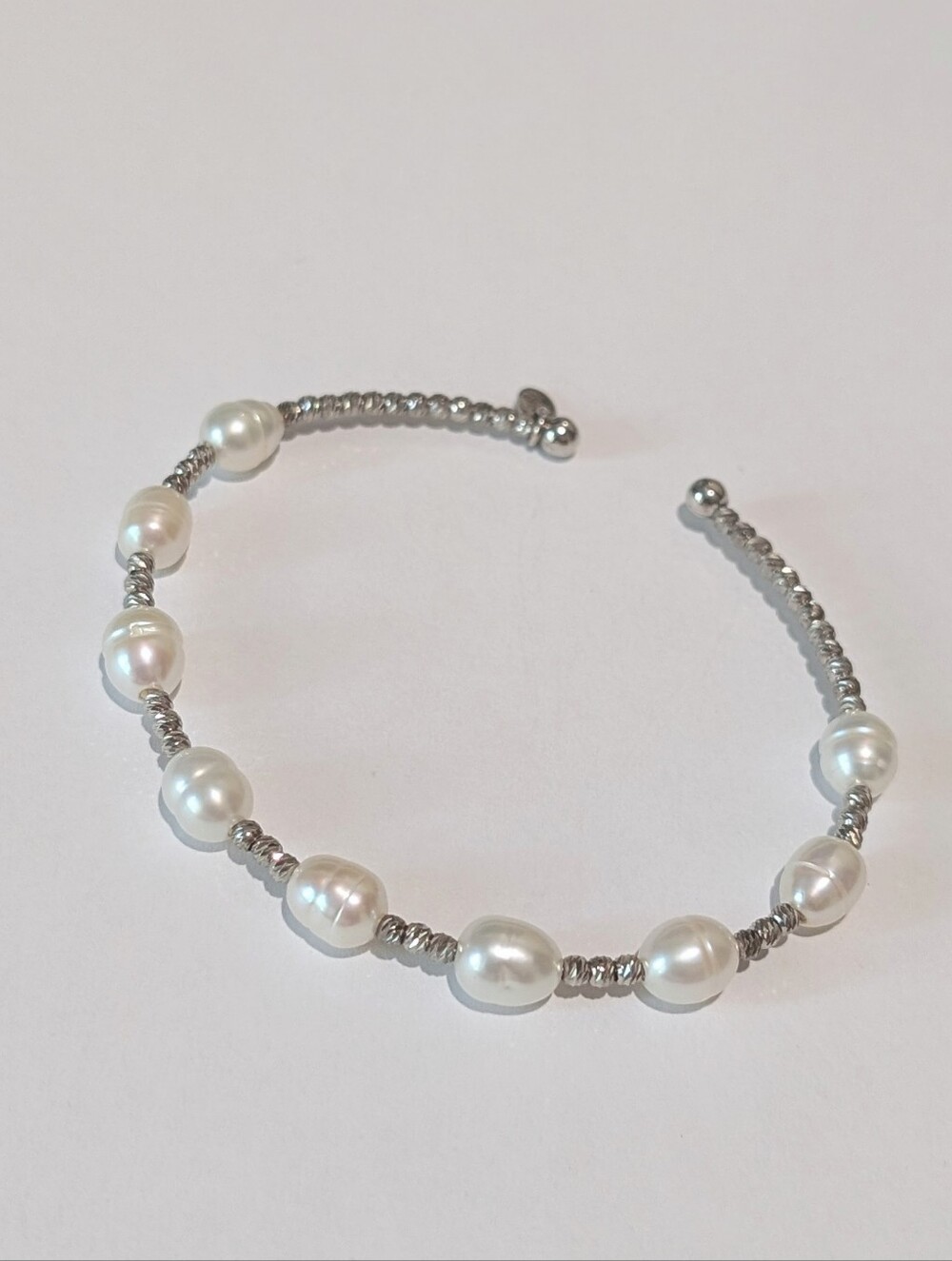 American Eagle 925 Sterling Silver Faux Baroque Pearls 7" Cuff Bracelet